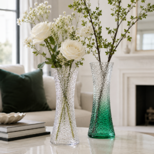Wholesale 25cm Clear Hammered Glass Vase – Hourglass Flower Vase - view 7