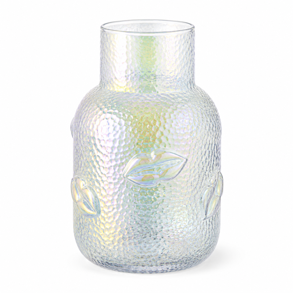 Wholesale Textured Glass Vase with 3D Lip Accents - view 1
