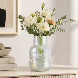 Wholesale Textured Glass Vase with 3D Lip Accents - view 2