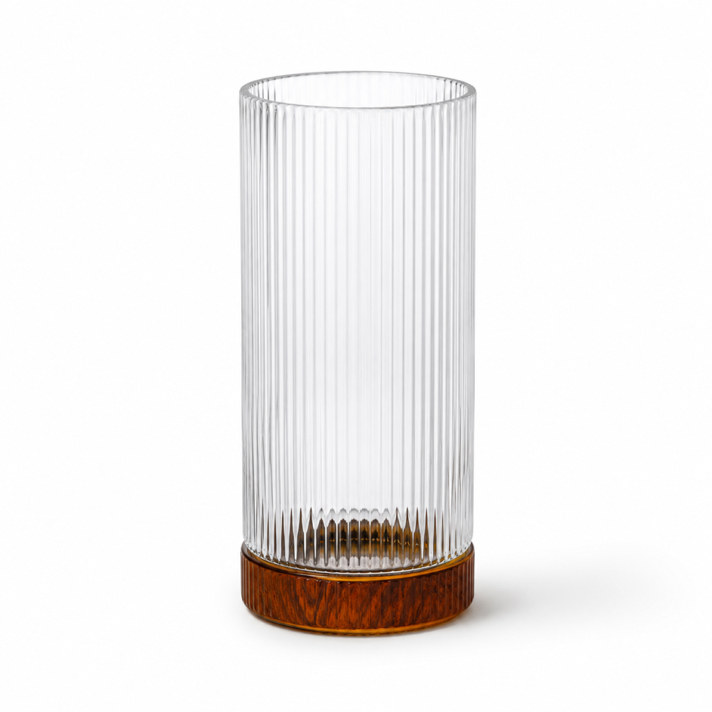 Wholesale Fluted Cylinder Glass Vase – Amber Base - view 1