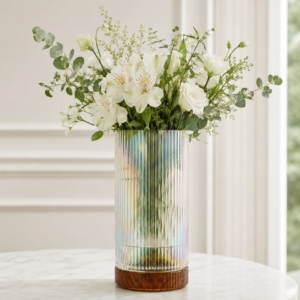 Wholesale Fluted Cylinder Glass Vase – Amber Base - view 2