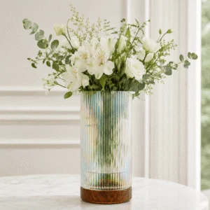 Wholesale Fluted Cylinder Glass Vase – Amber Base - view 2
