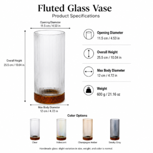 Wholesale Fluted Cylinder Glass Vase – Amber Base - view 4
