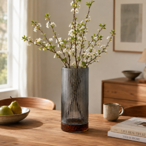 Wholesale Fluted Cylinder Glass Vase – Amber Base - view 7