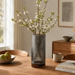 Wholesale Fluted Cylinder Glass Vase – Amber Base - view 7