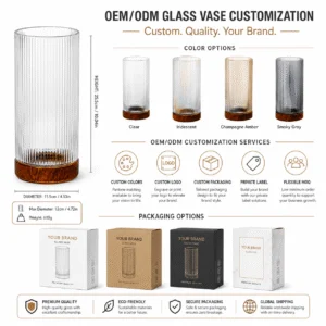 Wholesale Fluted Cylinder Glass Vase – Amber Base - view 8