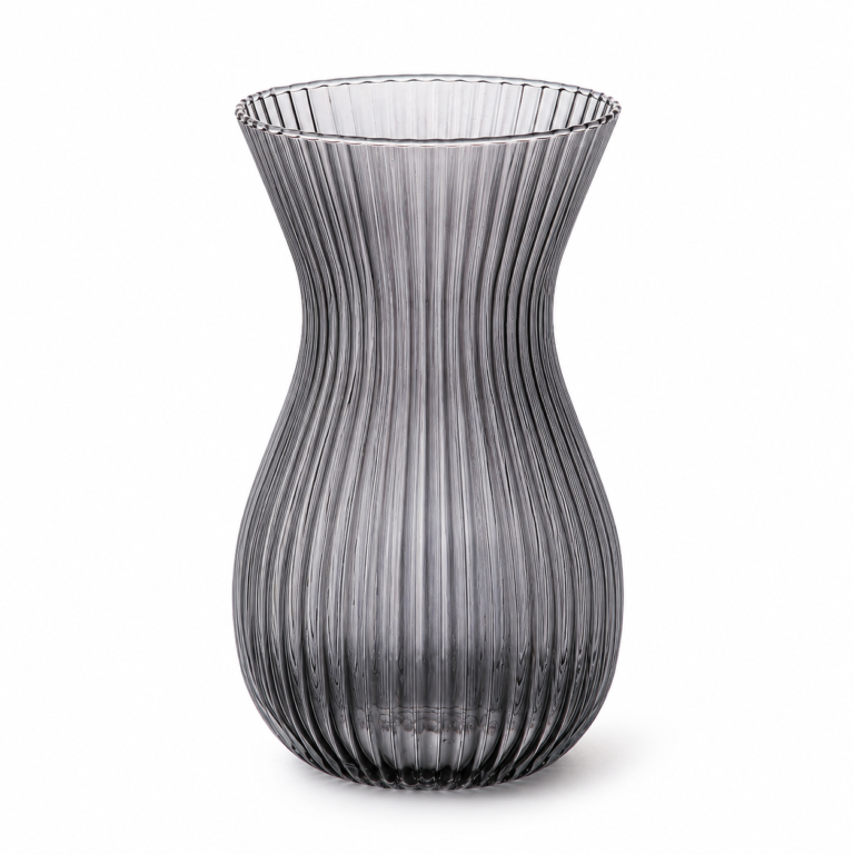 Wholesale Smoke Gray Ribbed Glass Vase - view 1