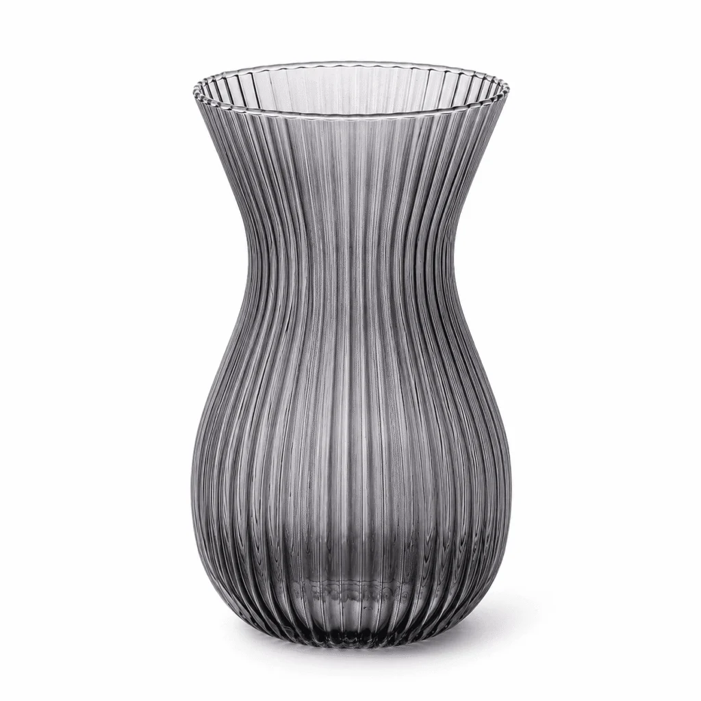Wholesale Smoke Gray Ribbed Glass Vase - view 1