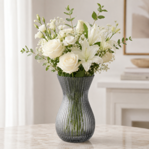 Wholesale Smoke Gray Ribbed Glass Vase - view 2