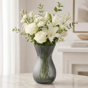 Wholesale Smoke Gray Ribbed Glass Vase - view 2