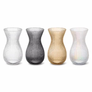 Wholesale Smoke Gray Ribbed Glass Vase - view 3