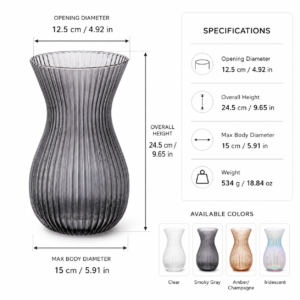 Wholesale Smoke Gray Ribbed Glass Vase - view 4