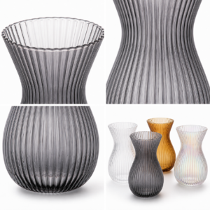 Wholesale Smoke Gray Ribbed Glass Vase - view 5