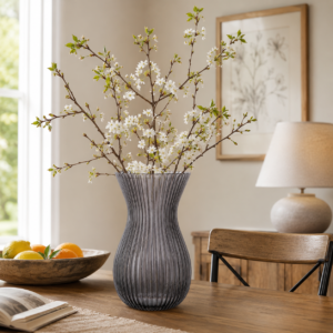 Wholesale Smoke Gray Ribbed Glass Vase - view 7