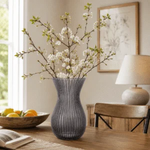 Wholesale Smoke Gray Ribbed Glass Vase - view 7