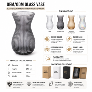 Wholesale Smoke Gray Ribbed Glass Vase - view 8
