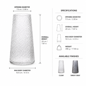 Wholesale Textured Tapered Glass Vase – Clear & Smoke Gray - view 4