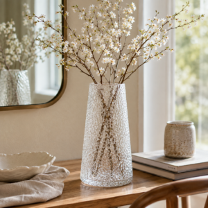 Wholesale Textured Tapered Glass Vase – Clear & Smoke Gray - view 7