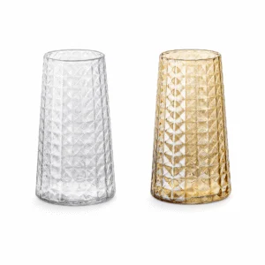 Wholesale Diamond-Faceted Glass Vase – Clear & Amber - view 3