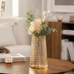 Wholesale Diamond-Faceted Glass Vase – Clear & Amber - view 7