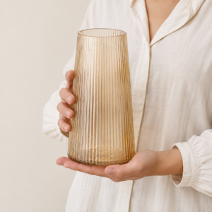 Wholesale Amber Ribbed Glass Vase - view 6