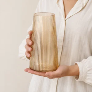 Wholesale Amber Ribbed Glass Vase - view 6