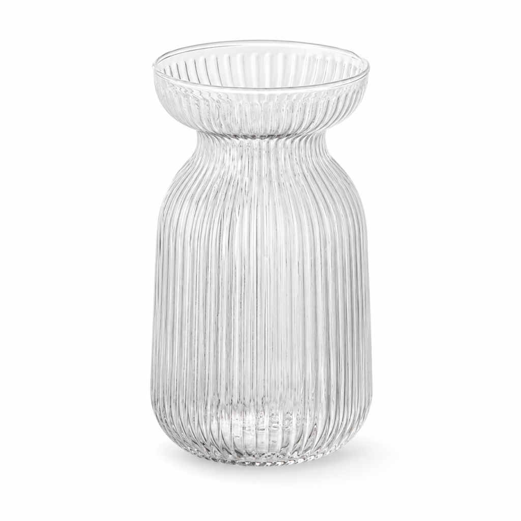 Wholesale Clear Ribbed Flared Glass Vase - view 1