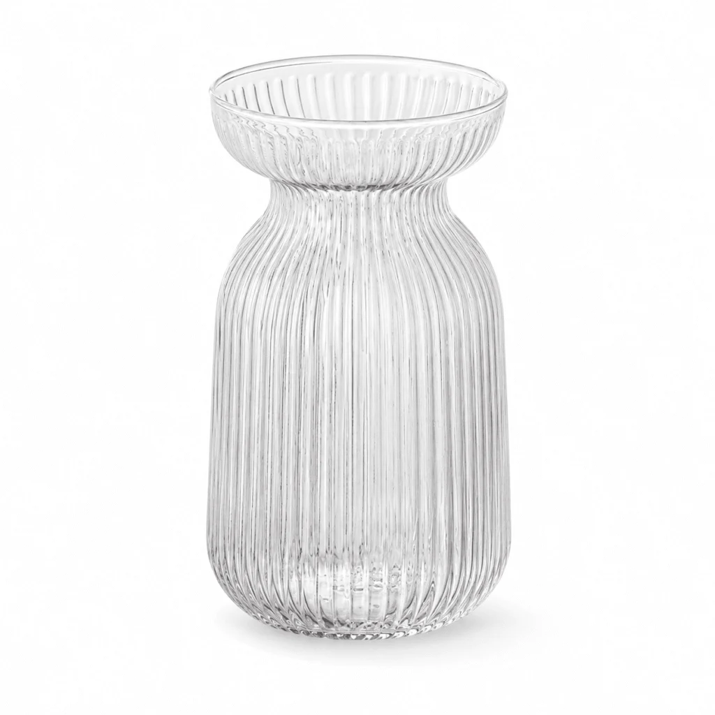 Wholesale Clear Ribbed Flared Glass Vase - view 1