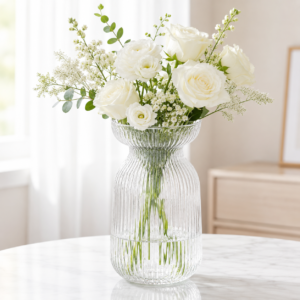 Wholesale Clear Ribbed Flared Glass Vase - view 2