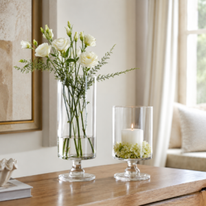 Wholesale Clear Pedestal Cylinder Glass Vase – 2 Heights - view 7
