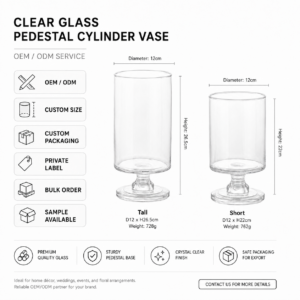 Wholesale Clear Pedestal Cylinder Glass Vase – 2 Heights - view 8