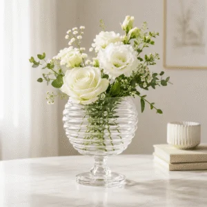 Wholesale Ribbed Globe Pedestal Glass Vase - view 2