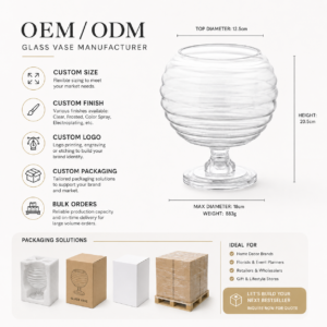 Wholesale Ribbed Globe Pedestal Glass Vase - view 8