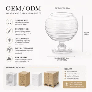 Wholesale Ribbed Globe Pedestal Glass Vase - view 8