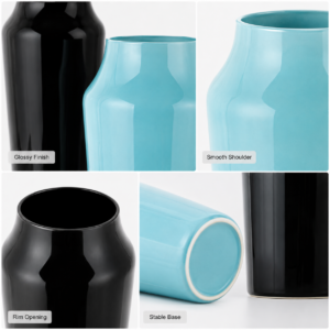 Wholesale Glossy Colored Glass Vase – Black & Aqua - view 5