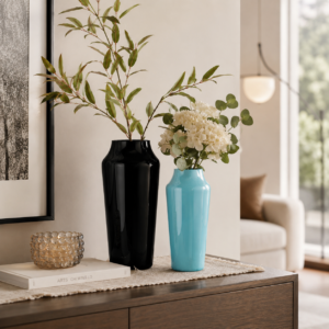 Wholesale Glossy Colored Glass Vase – Black & Aqua - view 7