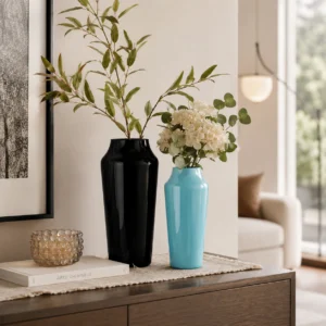 Wholesale Glossy Colored Glass Vase – Black & Aqua - view 7