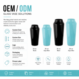 Wholesale Glossy Colored Glass Vase – Black & Aqua - view 8