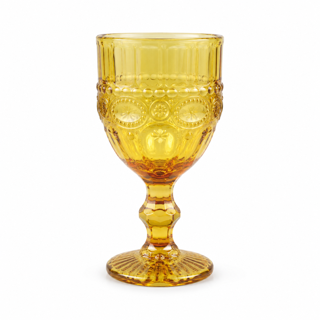 Vintage Pressed Glass Goblet – Amber & Olive Green - view 1