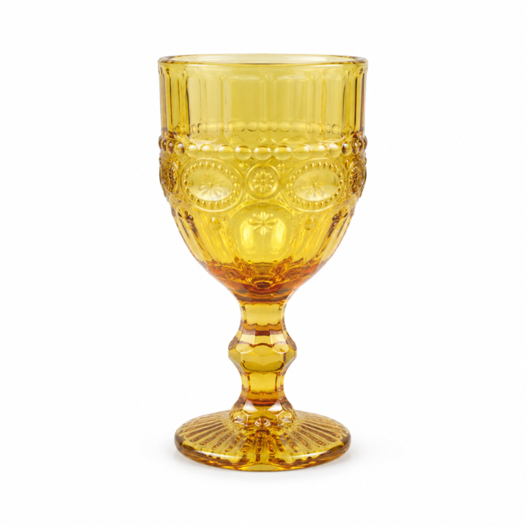 Vintage Pressed Glass Goblet – Amber & Olive Green - view 1