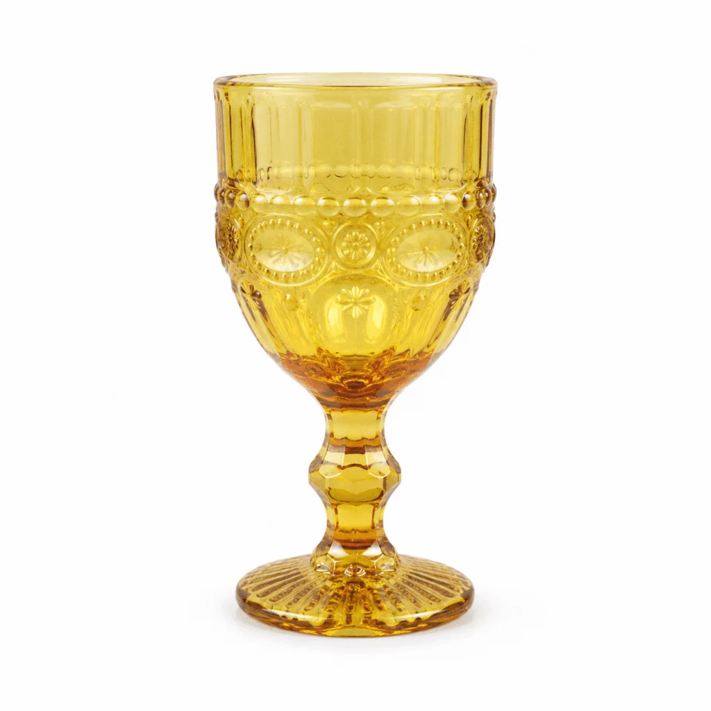 Vintage Pressed Glass Goblet – Amber & Olive Green - view 1