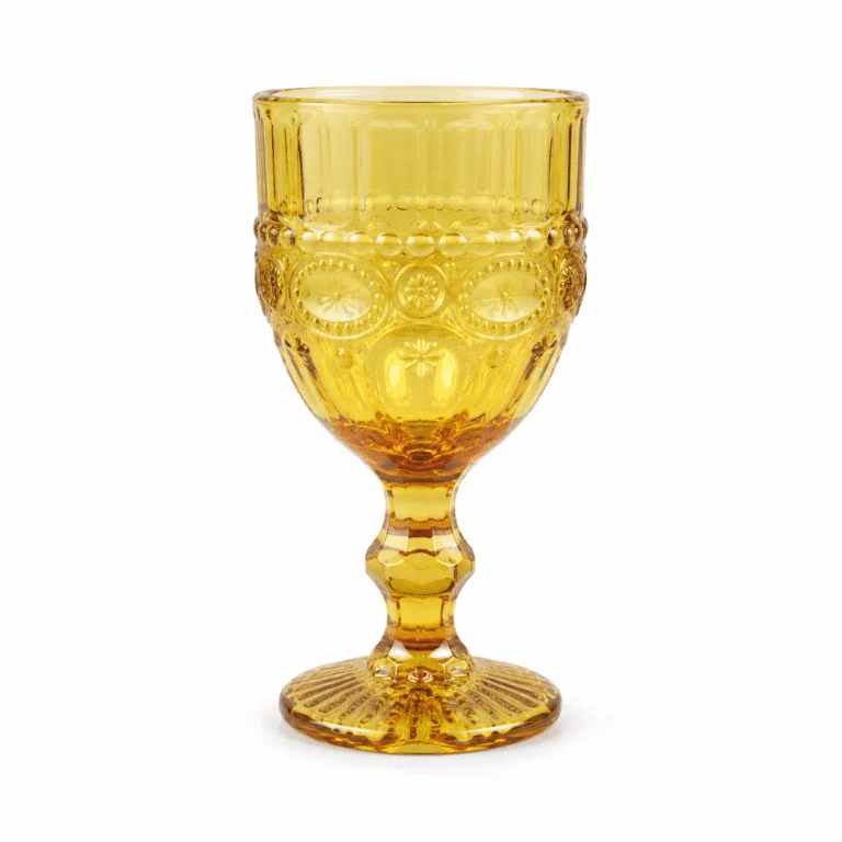 Vintage Pressed Glass Goblet in amber and olive green