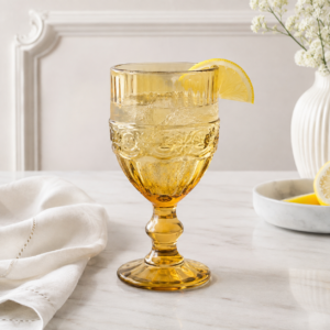 Vintage Pressed Glass Goblet – Amber & Olive Green - view 2