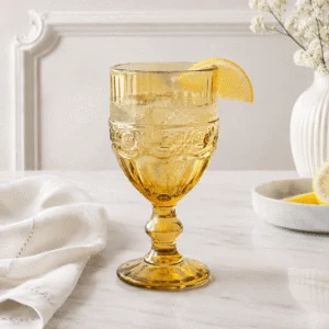 Vintage Pressed Glass Goblet – Amber & Olive Green - view 2