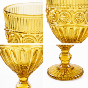 Vintage Pressed Glass Goblet – Amber & Olive Green - view 5