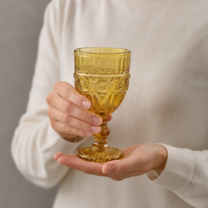 Vintage Pressed Glass Goblet – Amber & Olive Green - view 6