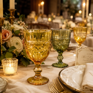 Vintage Pressed Glass Goblet – Amber & Olive Green - view 7