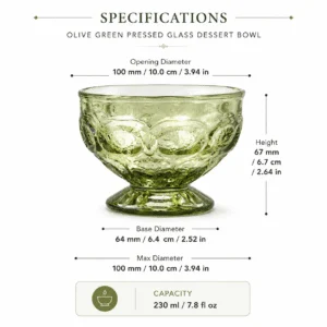 230ml Olive Green Pressed Glass Dessert Bowl – Wholesale - view 4
