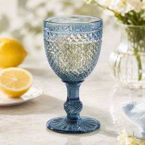 300ml Pineapple-Textured Glass Goblet – Clear & Blue - view 2