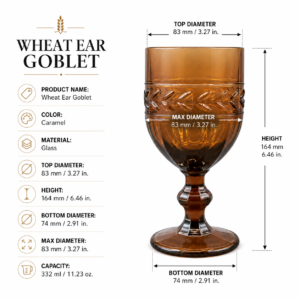 332ml Vintage Amber Wheat-Ear Glass Goblet – Wholesale - view 4